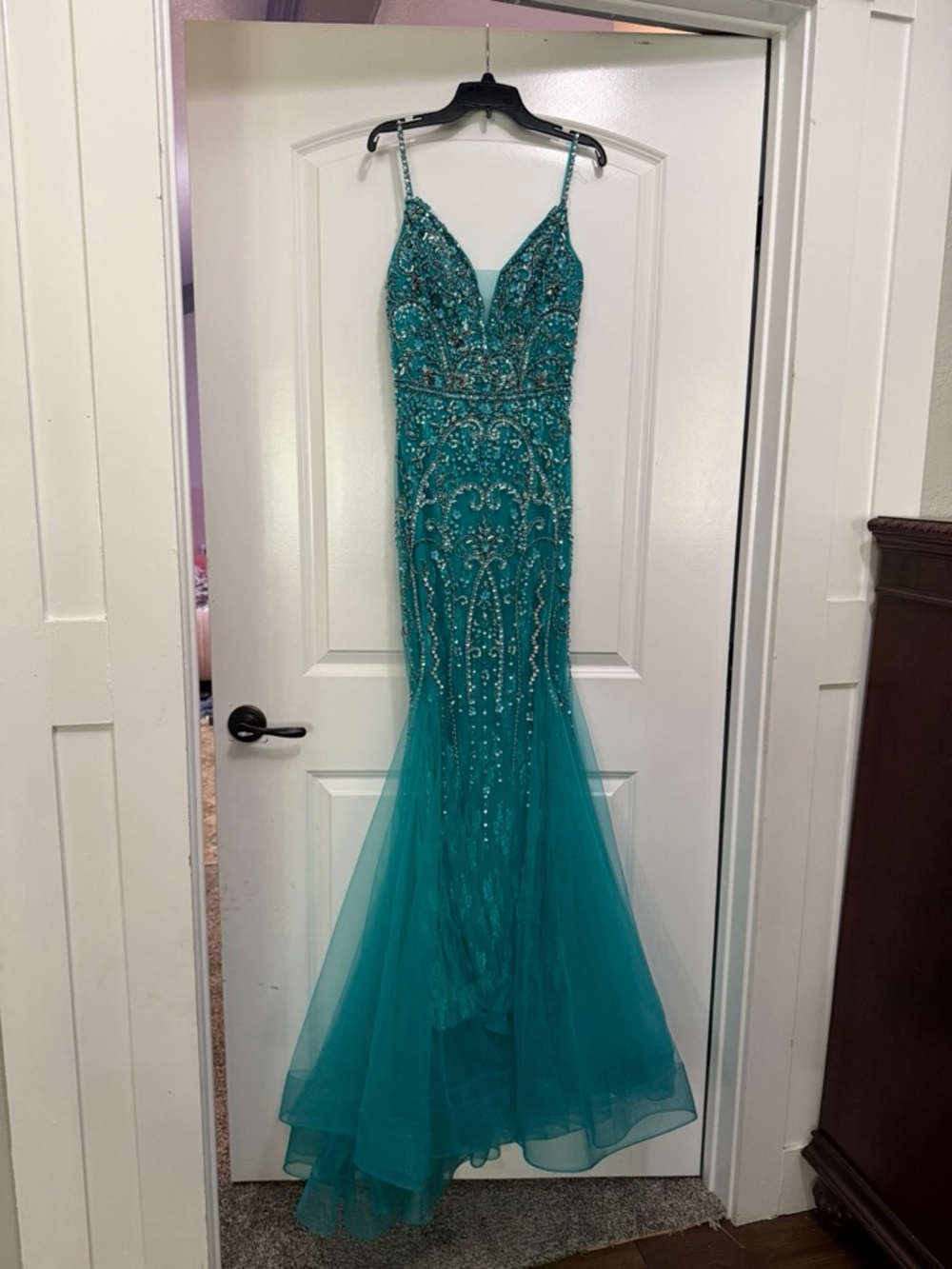 Camille La Vie Turquoise Beaded Evening Dress